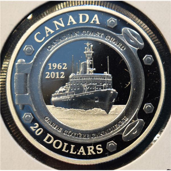 Canada, 20$ 2012(1962-) "50th Canadian Coast Guard" 1 Oz .9999 Proof U.H. Cameo No Box