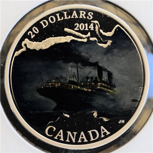 Canada, 20$ 2014 Lost Ships in Canadian Waters Series "R.M.S. Empress of Ireland" Color 1 Oz .9999 P