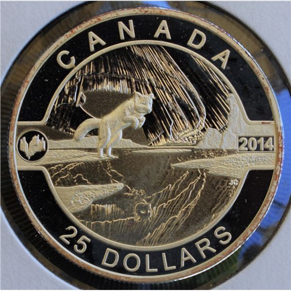 Canada, 25$ 2014 "Arctic Fox and The Northern Lights" 1 Oz .9999 Proof U.H.Cameo No Box