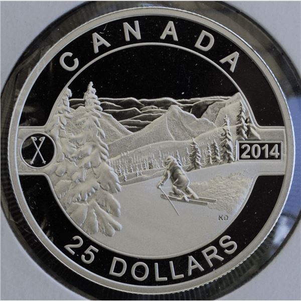 Canada, 25$ 2014 "Scenic Skiing in Canada" 1 Oz .9999 Proof U.H.Cameo No Box