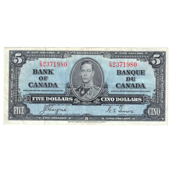 Canada, 5$ 1937 "Coyne / Towers" Crispy VF+ or Better