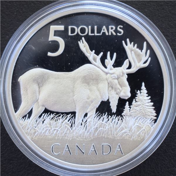 Canada, 5$ 2004 pair of 5$ Stamps and Proof 5$ .9999 Coin Set "The Majestic Moose" Limited Ed. in Wo