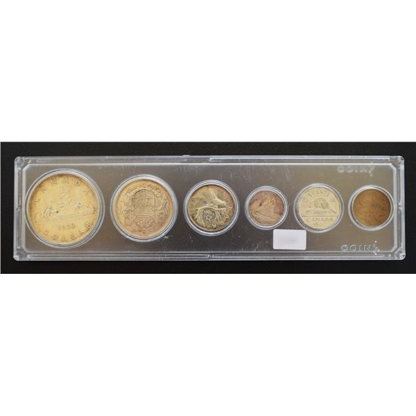 Canada, Display Holder Set, Year 1952 from Penny to Dollar Silver (050c is 1956) ASW Oz 1.1094 A-UNC