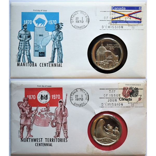 Canada, First Day Cover x 2 1970 "Centennial Manitoba and Northwest Territories" w/ Alegorical Proof