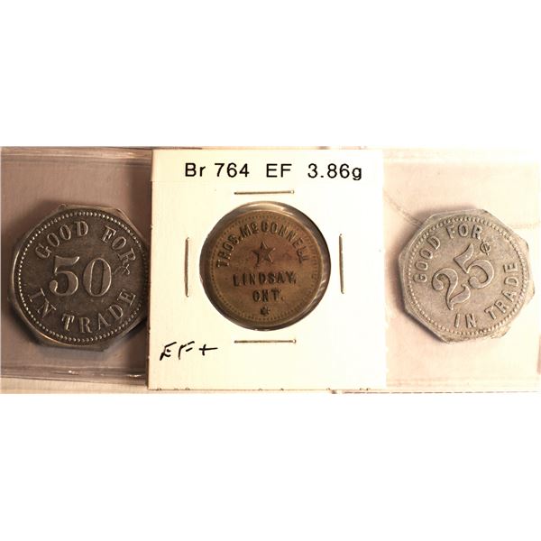 Canada, General Merchants Tokens "G.D. Binkley" 25c & 50c in Trade Aluminum + Thos. McConnell / Lind