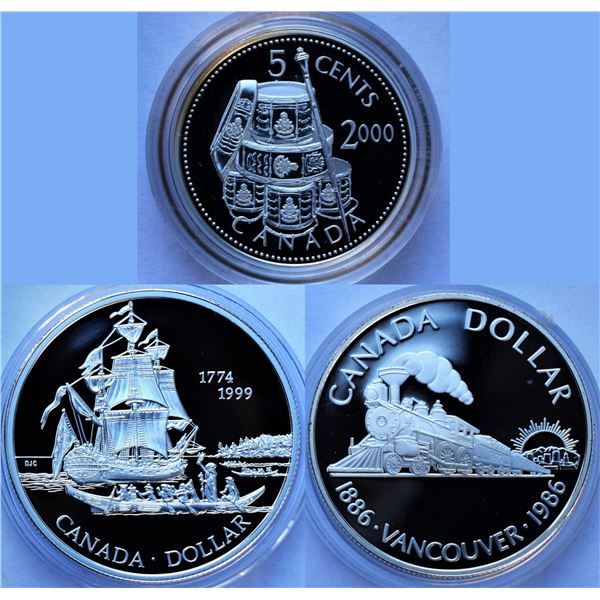 Canada, Group of Proof Coins (3) 0.05c Sterling Silver "Les Voltigeurs de Quebec" 2000, $1 x 2 Silve