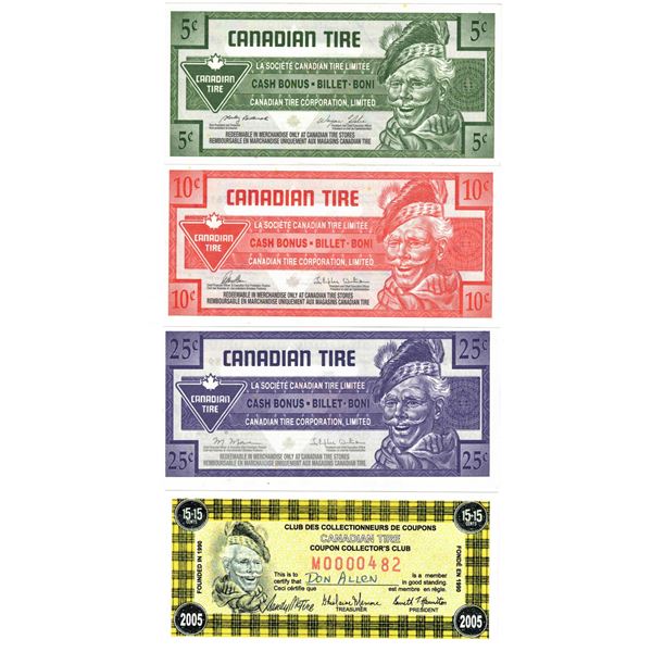 Canada, Groupe of Canadian Tire Money including 0.05c 2006, 0.10c (x5) 2008-2014x3-2016, 0.25c 2011 