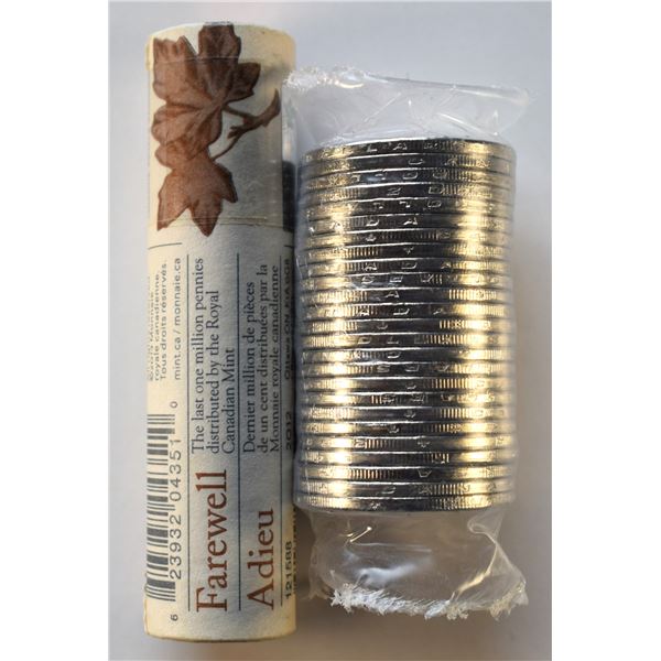 Canada, Mint Roll x 2, 1c Farewell to Penny 2012 "Mint Special Wrap" and $2 roll 2022 Hockey Colored