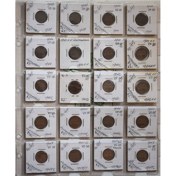 Canada, Newfoundland 0.01c Groupe of 20 "Small Cent" Between 1938 to 1947, from 6 different Dates Av