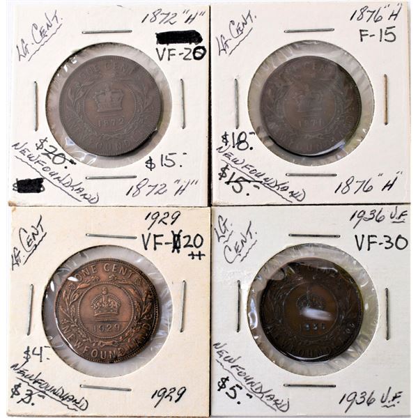 Canada, Newfoundland 0.01c Groupe of 4 "Large Cent" 1872-H, 1876-H, 1929 & 1936 from F+ to Choice VF