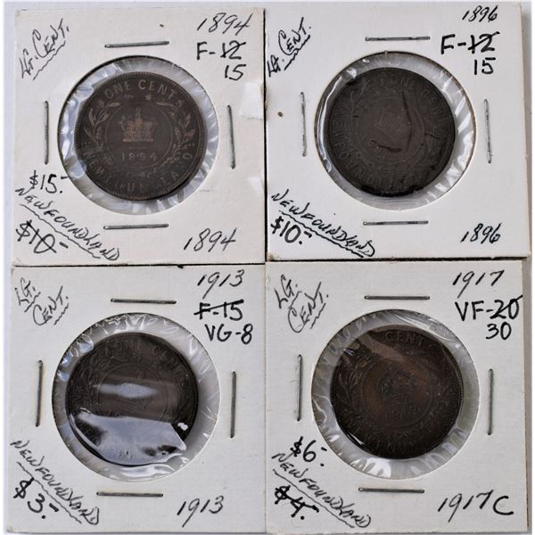 Canada, Newfoundland 0.01c Groupe of 4 "Large Cent" 1894, 1896, 1913 & 1917 from F+ to Choice VF+ (4