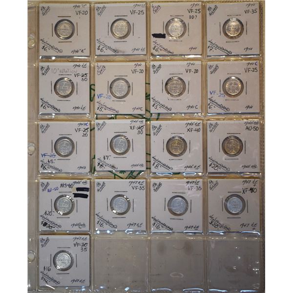 Canada, Newfoundland 0.05c Groupe of 17 "Silver" Between 1940 to 1947, from 5 different Dates Averag