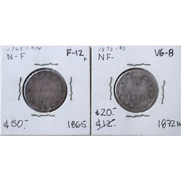 Canada, Newfoundland 0.20c Silver 1865 & 1872-H, Average VG / F (2)