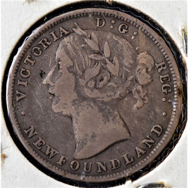 Canada, Newfoundland 0.20c Silver 1873 DD on "DL" in Newfoun"dl"and Grade F+