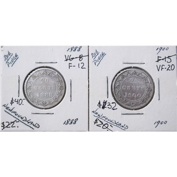 Canada, Newfoundland 0.20c Silver 1888 & 1900, Grade F - VF or Better (2)