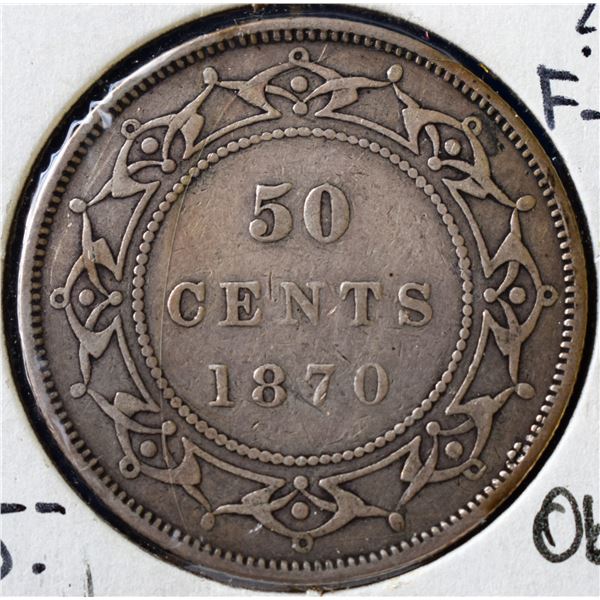 Canada, Newfoundland 0.50c Silver 1870 (Obverse 1) "First Date" Grade F or Better