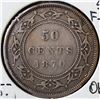 Image 1 : Canada, Newfoundland 0.50c Silver 1870 (Obverse 1) "First Date" Grade F or Better