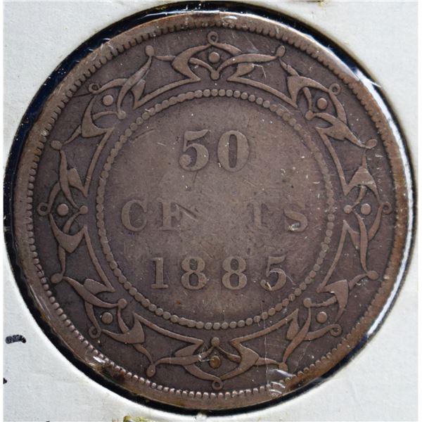 Canada, Newfoundland 0.50c Silver 1885 (Obverse 1) "40k Struck" Minor LAMINATIOM ERROR & Large "W" o