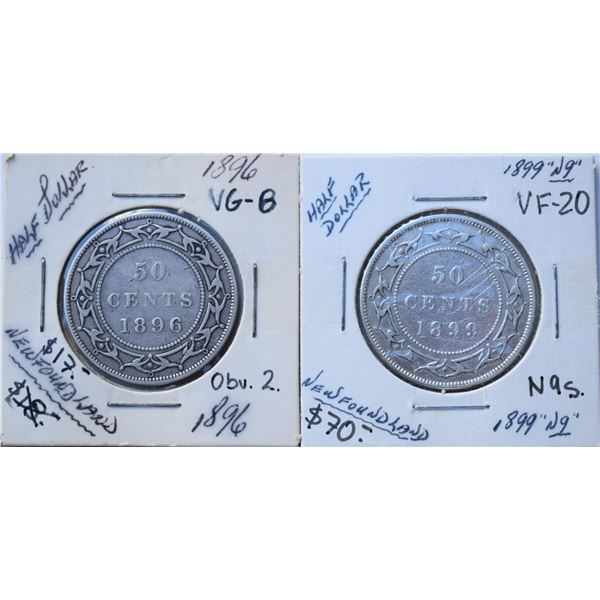 Canada, Newfoundland 0.50c Silver 1896 (Obverse 2) & 1899 (Obv. 2 Narrow 9s) Grade VG+ / VF or Bette