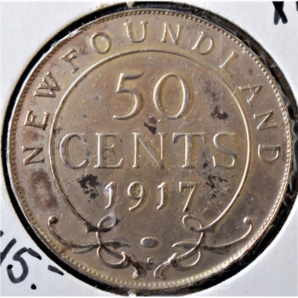 Canada, Newfoundland 0.50c Silver 1917-C Choice XF or Better