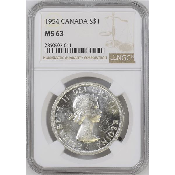 Canada, Silver Dollar 1954 Voyagers Certified by NGC MS-63