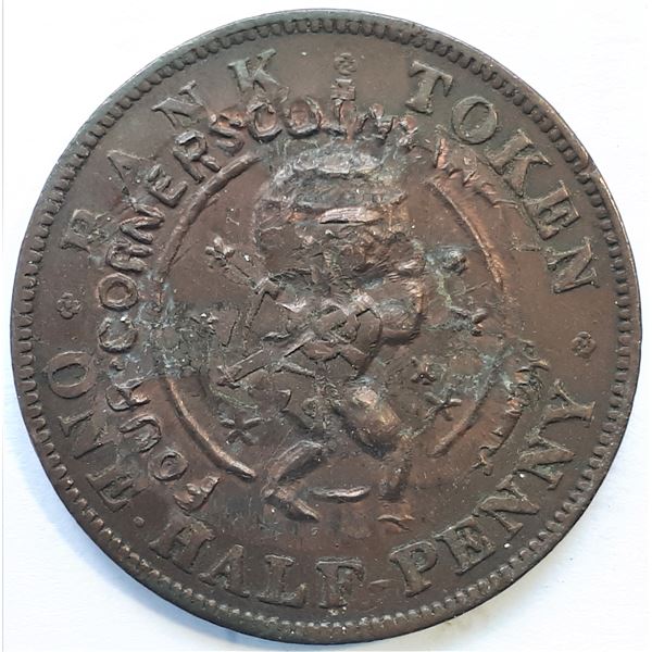 Canada, Token "Four Corners Coin and Currency" Counterstamped on Half Penny 1850 Upper Canada (Breto