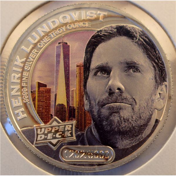 Cook Island 5 Dollars Colored Hockey UPPER-DEEK Henrik Lundqvist Numbered (1202/5000) 1OZ .9999 BU+