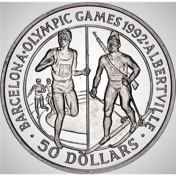 Cook Island, 50 Dollars 1989 "Olympics Barcelona 92" QEII KM #60 28.28g Silver .925 Proof Ultra Came