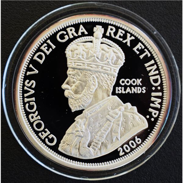 Cook Islands, 1$ 2006 "Tribute to Canada 2011" 26.54g Silver George V Proof U.H. Cameo