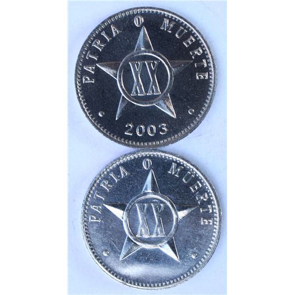 Cuba 0.20c x 2 Error NO DATE (2003) and Original, Aluminum Both Mint State+ (2)