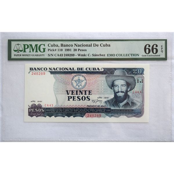 Cuba, 20 pesos 1991 Issued Note Pick# 110 Gem UNC-66 PMG Certified From the "EMO Collection"