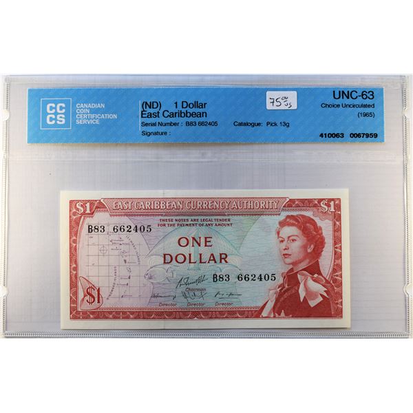 East Caribbean States, 1$ ND (1965 Pick 13g Choice UNC-63 Certified CCCS