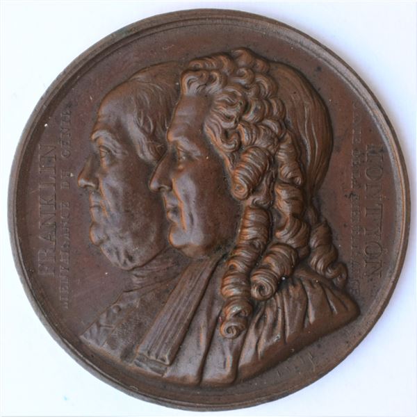 France, Medal "Franklin and Montyon Society" 1833 Bronze, Beautiful Chocolate tone 28.75g, 42mm, Pla