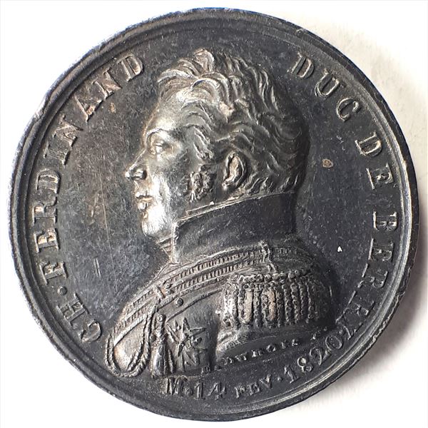 France, Silver medal 1820 Miniature "Assassination of Ch. Ferdinand Duc de Berry" 8.18g and 23mm by 