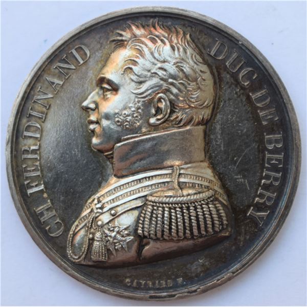 France, Silver medal 1820 "Assassination of Charles Ferdinand Duc de Berry" 37.07g 41mm by Gayrard F