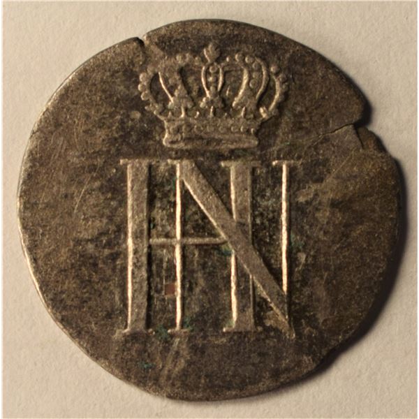 German State, Westphalia 1/24 Thaler 1809C Silver Defective Planchet Choice VF+