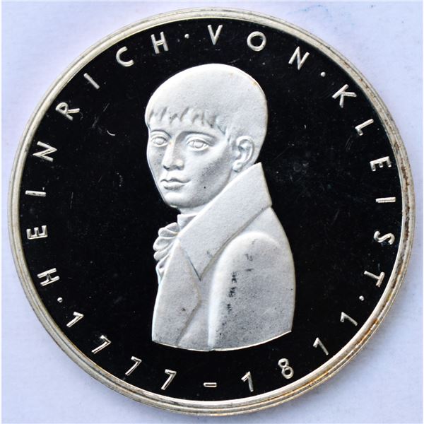 Germany F. R., 5 Mark 1977G "200th Heinrich Von Kleist" KM  #146 Silver Proof Ultra Heavy Cameo