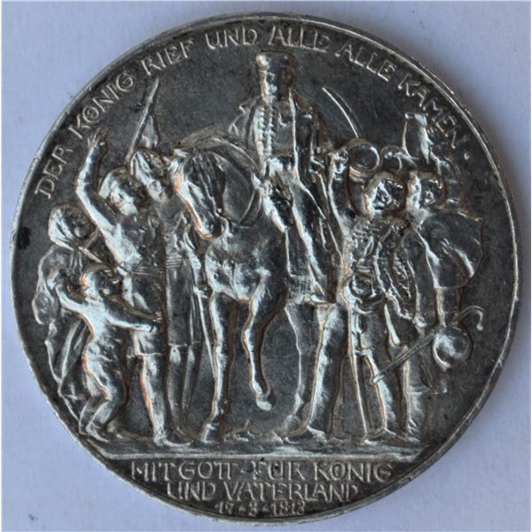 Germany, Empire 3 Mark 1913A KM #534 "100th Against Napoleon" AU+ / UNC