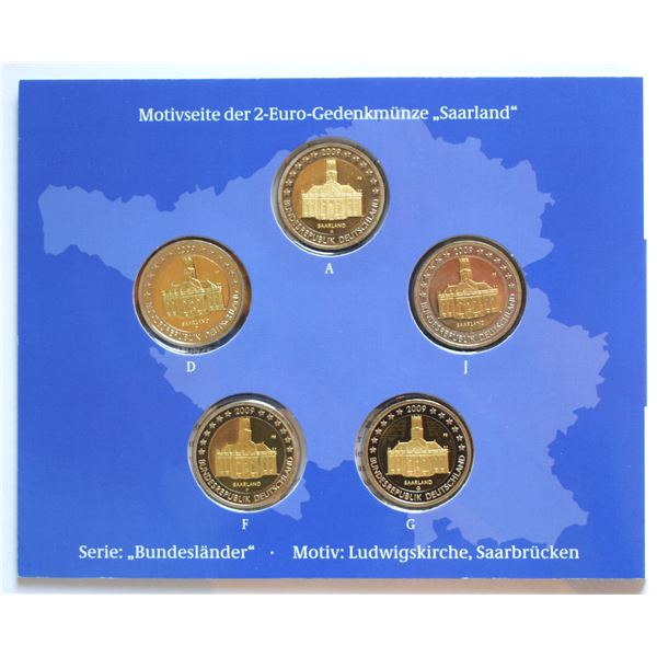 Germany, Federal Rep. 2€ x 5 Proof Set 2009 Ultra Cameo in Original Presentation from the M