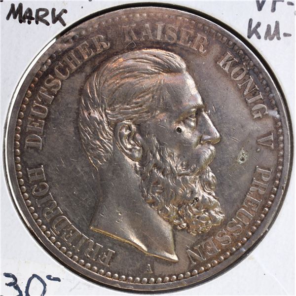 Germany, Prussia 5 Mark 1888A Silver VF+ or better