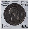 Image 3 : Germany, Prussia 5 Mark 1888A Silver VF+ or better