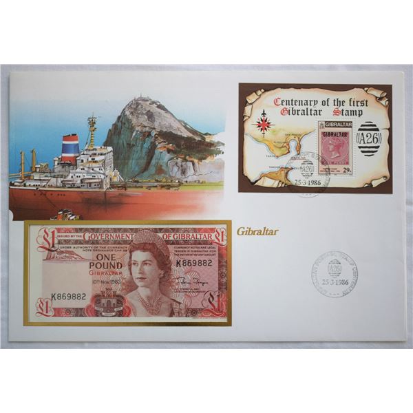 Gibraltar, £1 1983 First Day Cover German Issued, QEII Pick# 20c Nice Vignette "The Crag of Gibralta
