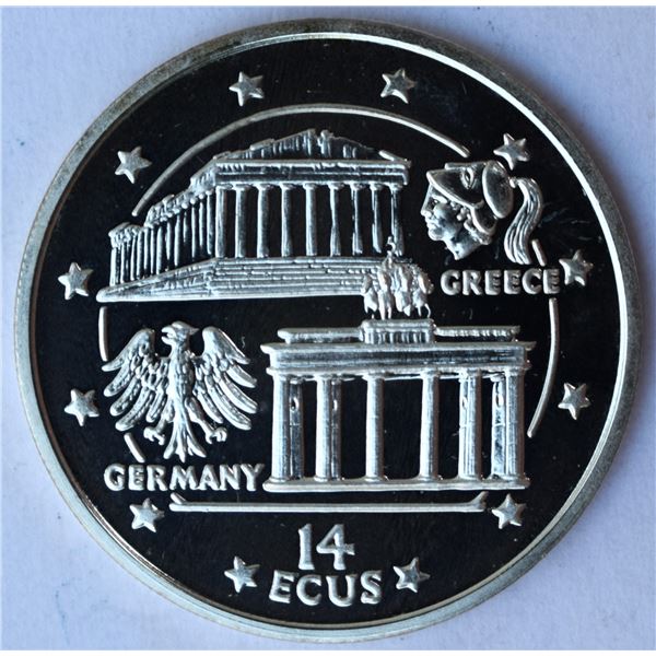 Gibraltar, 14 Ecus 1994 "Europe presidencies Council Greece & Germany" Silver Proof Ultra Heavy Came