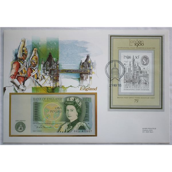 Great Britain, £1 ND (1981) First Day Cover Swiss Issued, QEII Pick# 377b Nice Vignette "London Brid