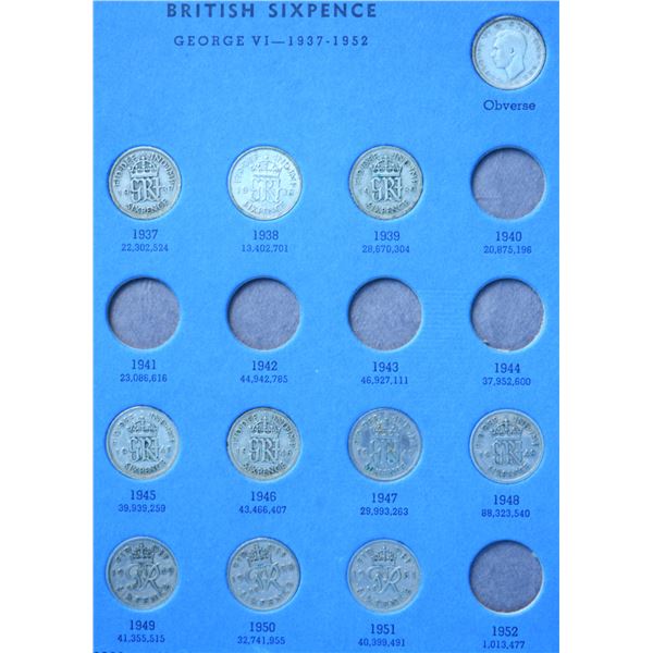 Great Britain, 6 Pence Whitman coin folder w/ 35 coins between 1922-67, 13 of them in silver, from F