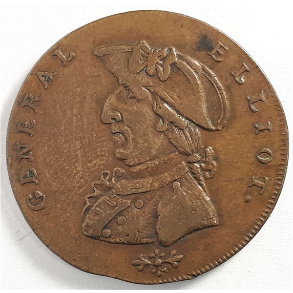 Great Britain, Overseas Territories Halfpenny Token 1792 General Elliot "Birmingham" Cooper XF or Be