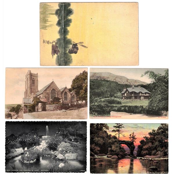 Groupe of 5 Post Cards from Great Britain (4) and France (1) some hand Paintedall new mot posted (No