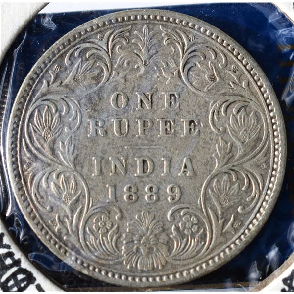 India (British), 1 Ruppe 1889B KM #492 Silver VF+ or better