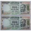 Image 1 : India, 100 Rupees 2016 Couple of Issued Note Pick #105ac Extra low Numbers 8CK 000007-08 Gem-UNC (2)