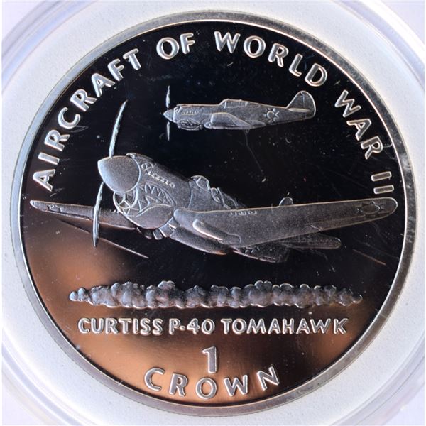 Isle of Man, 1 Crown 1995 "Aircraft of WW II / Curtis P-40" Sterling .925 QEII Proof Ultra heavy Cam